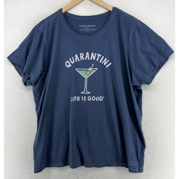 LIFE IS GOOD Shirt Womens 2XL Plus Quarantini Cocktail Crusher Tee Cotton Blue - Picture 1 of 11